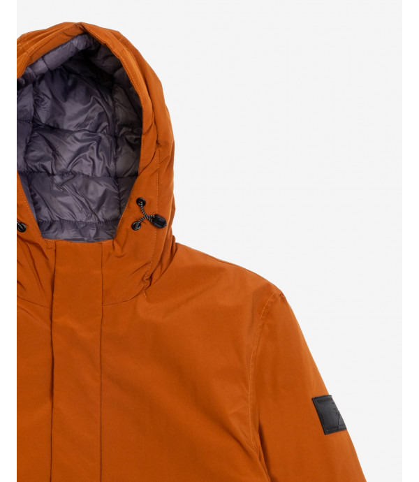 Tech fabric parka with hood