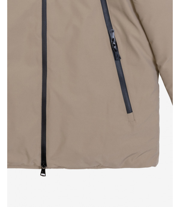 Tech fabric parka with hood and zip pockets