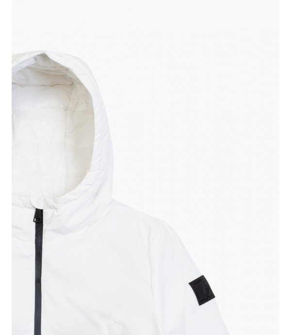 Tech fabric parka with hood and zip pockets