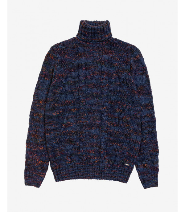 Melange turtleneck cable-knit sweater