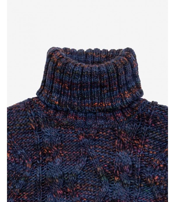 Melange turtleneck cable-knit sweater