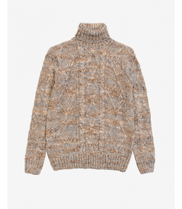 Melange turtleneck cable-knit sweater