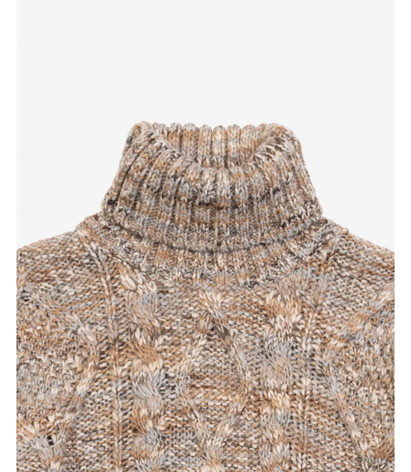 Melange turtleneck cable-knit sweater