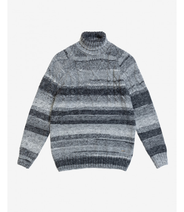 Melange turtleneck cable-knit sweater