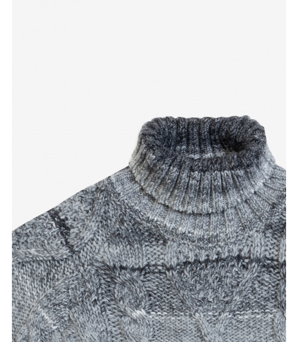 Melange turtleneck cable-knit sweater