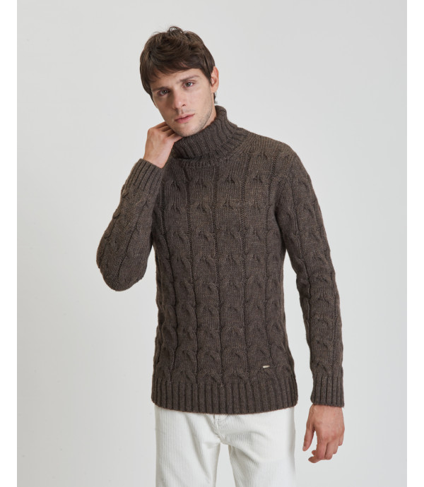 Cableknit turtleneck sweater