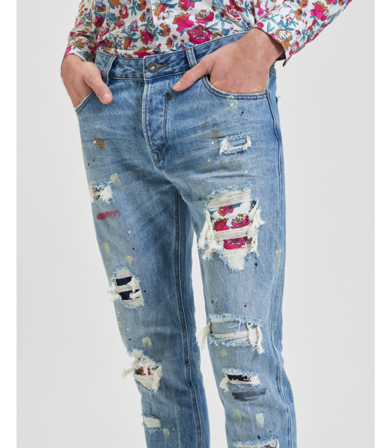Jeans BRUCE regular fit rip and repair con schizzi di vernice