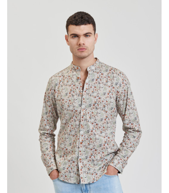 Mandarin collar shirt with floral print