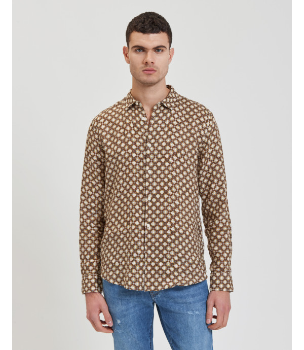 Camicia di lino in fantasia geometrica