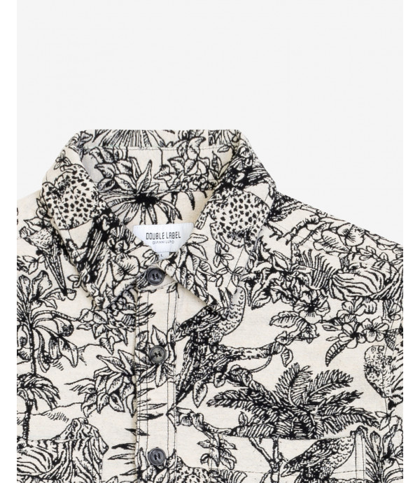 Tropical motif embroidered overshirt