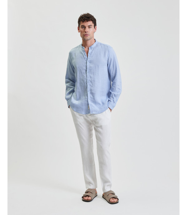 Mandarin collar linen shirt