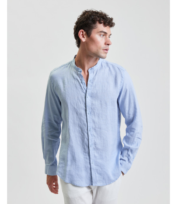 Mandarin collar linen shirt