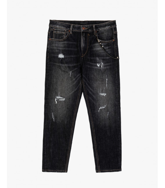 MIKE95 carrot cropped jeans with rips in black