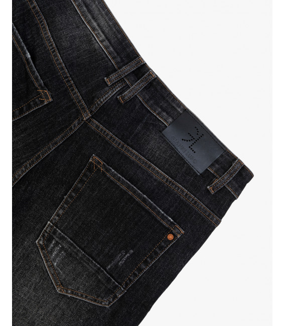 MIKE95 carrot cropped jeans with rips in black
