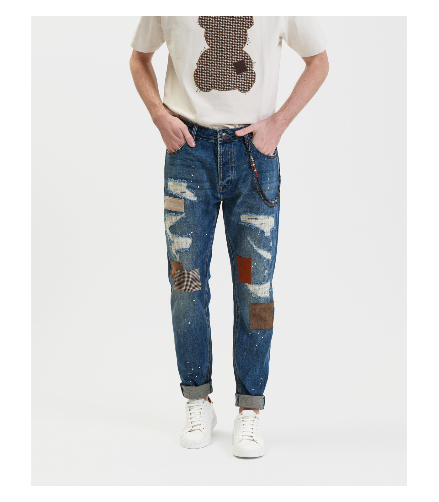 BRUCE regular fit jeans with rips and patches Gianni Lupo