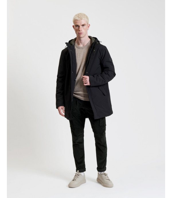 Tech fabric parka with hood