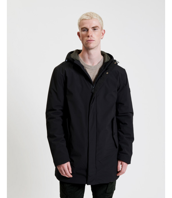 Tech fabric parka with hood