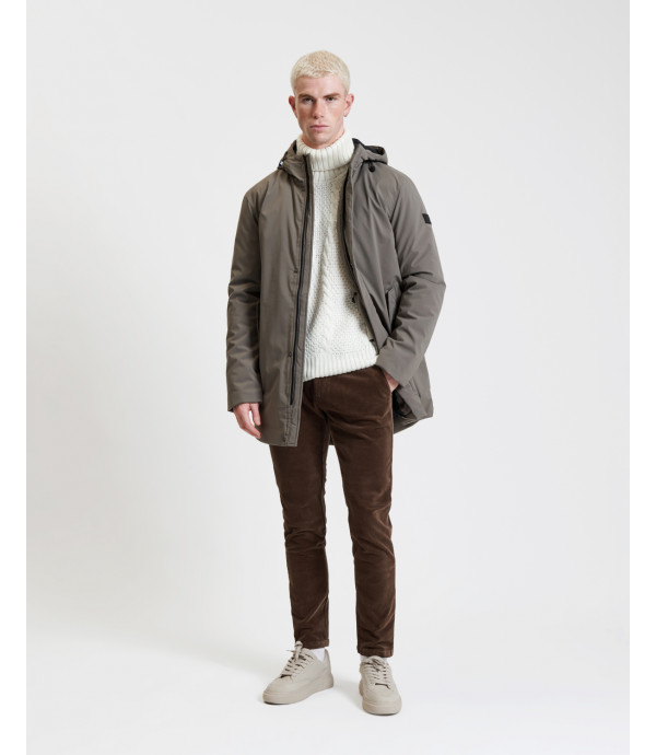 Tech fabric parka with hood