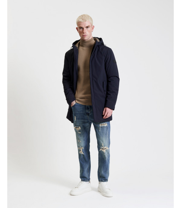 Tech fabric parka with hood