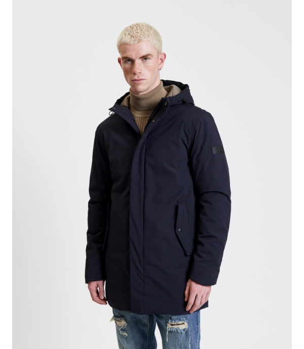 Tech fabric parka with hood