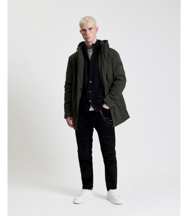 Tech fabric parka with hood