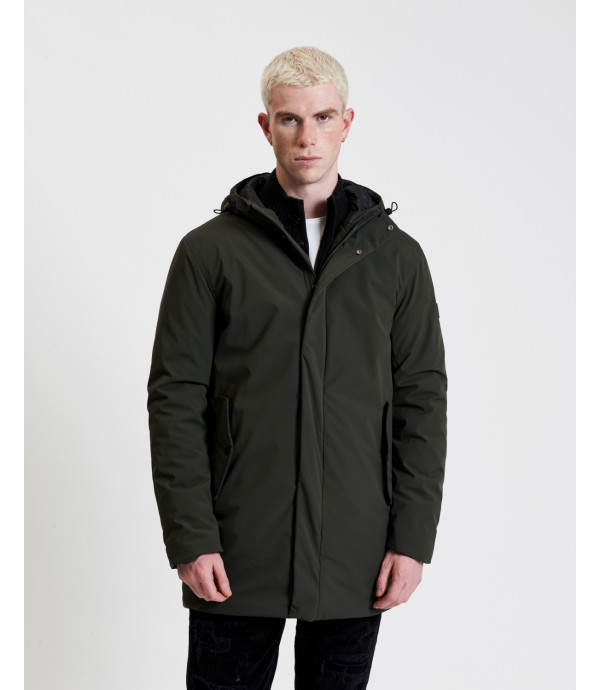 Tech fabric parka with hood