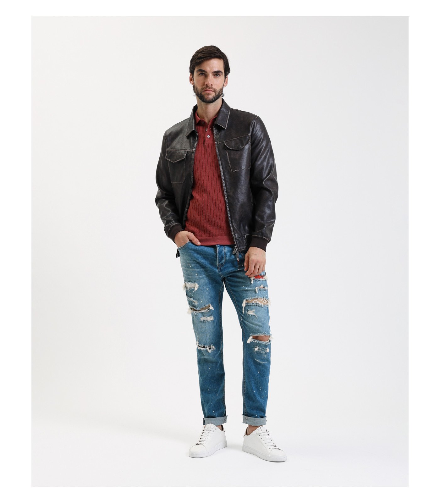 ジャケット・アウター ILLIGO Washed leather bomber jacket Leather