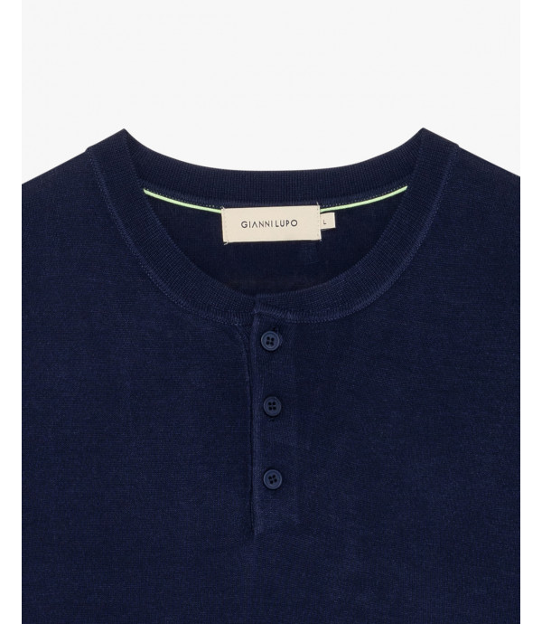 Knitted mandarin collar polo shirt