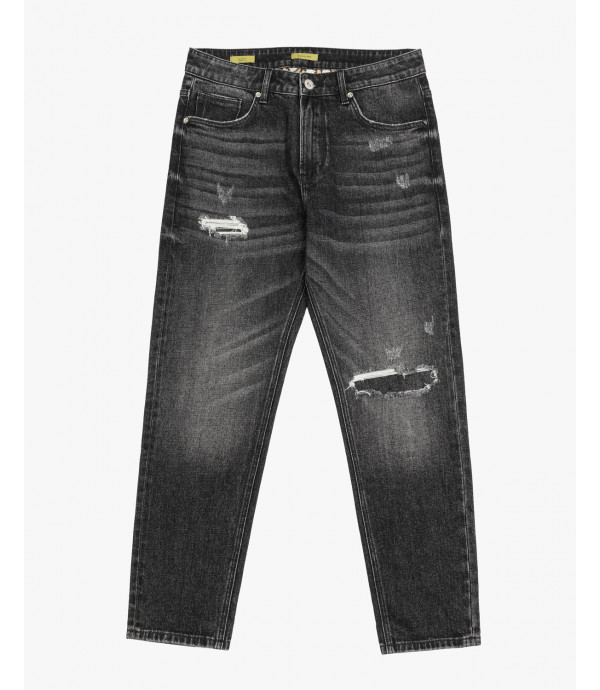 Jeans GRANT carrot fit neri con toppa