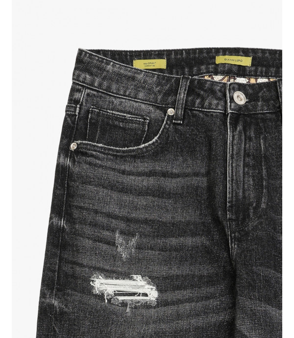 Jeans GRANT carrot fit neri con toppa