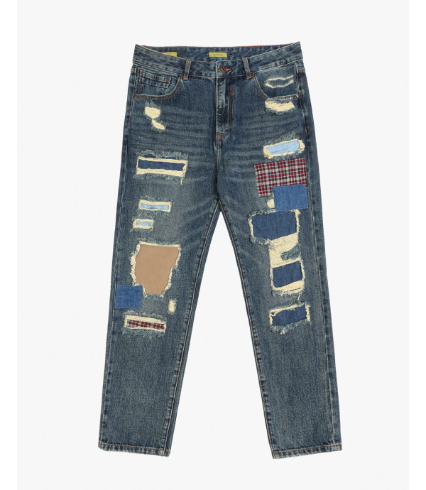 MIKE carrot cropped fit jeans with rip&repair