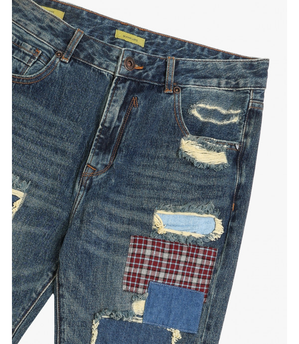 MIKE carrot cropped fit jeans with rip&repair