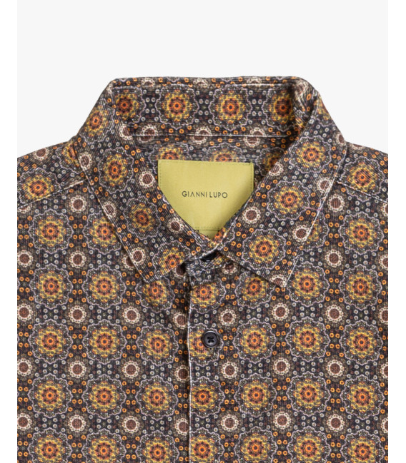 Camicia in cotone geometrica in velluto a coste