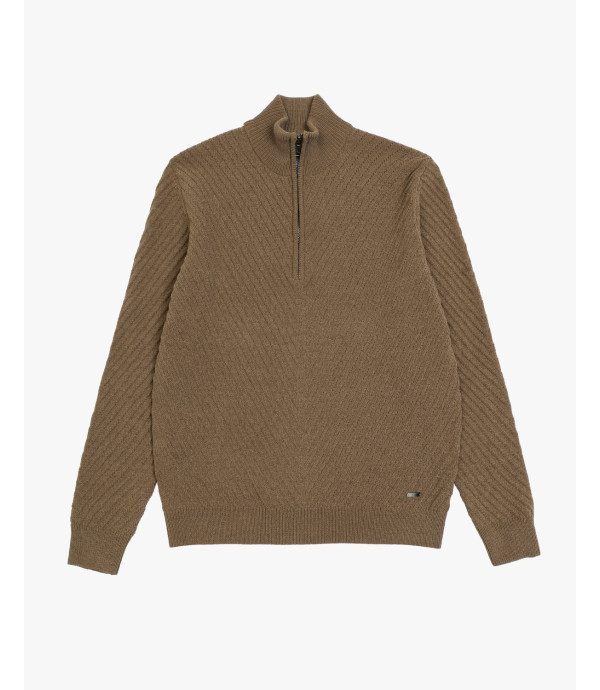 Maglione a coste diagonali con collo a zip