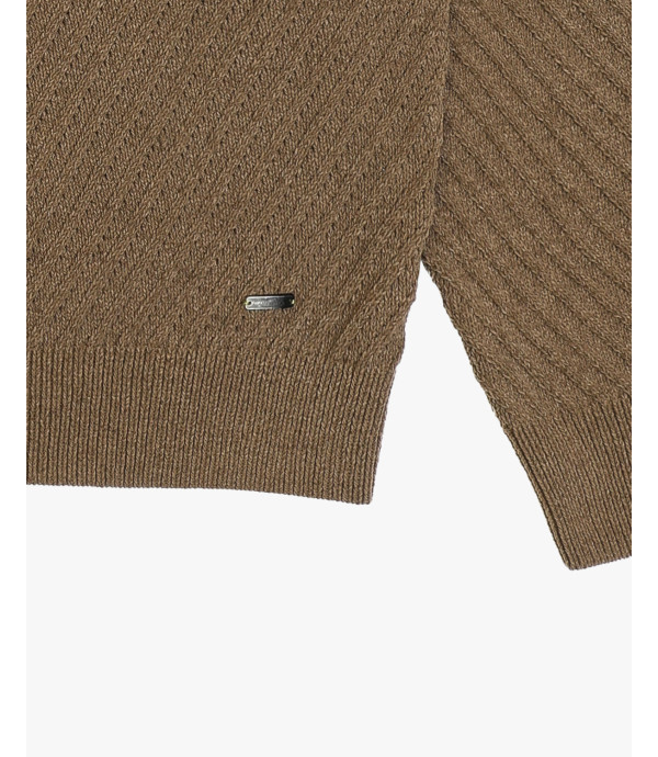 Maglione a coste diagonali con collo a zip