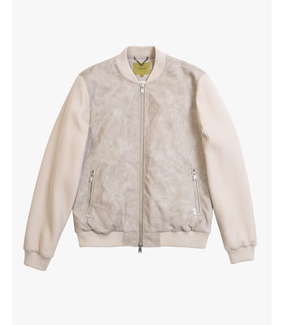 Faux-leather jacket with ribbed sleeves