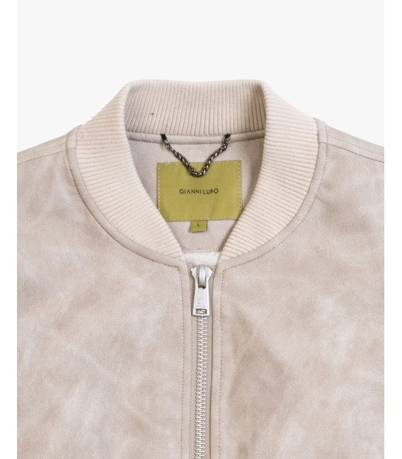 Faux-leather jacket with ribbed sleeves