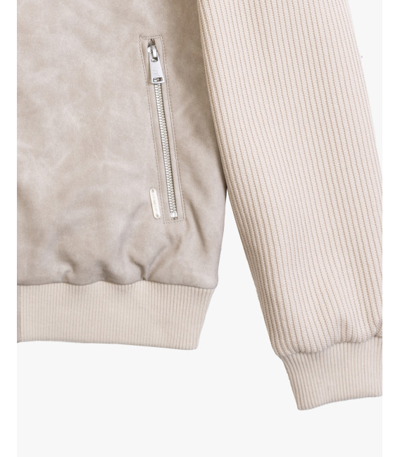 Faux-leather jacket with ribbed sleeves