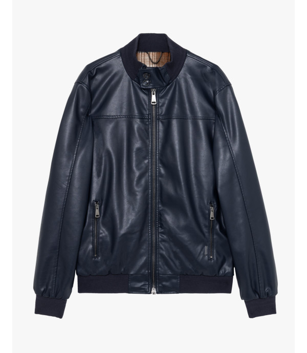Faux-leather bomber jacket