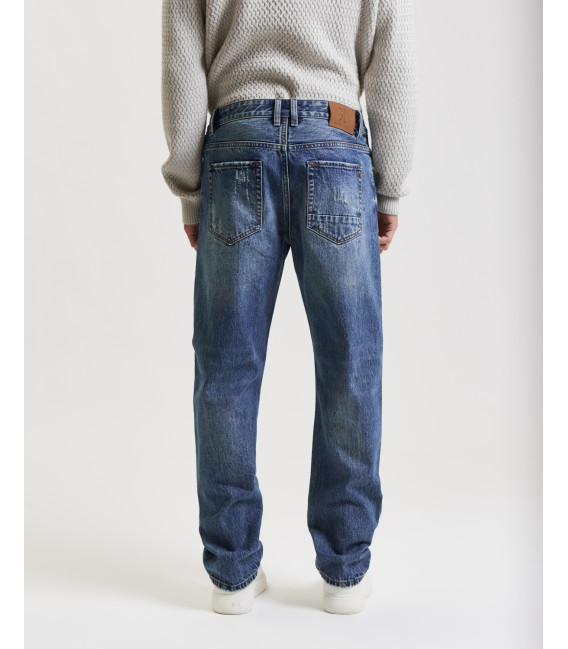 Jeans ALEX straight fit vintage wash con strappi