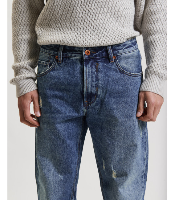 Jeans ALEX straight fit vintage wash con strappi