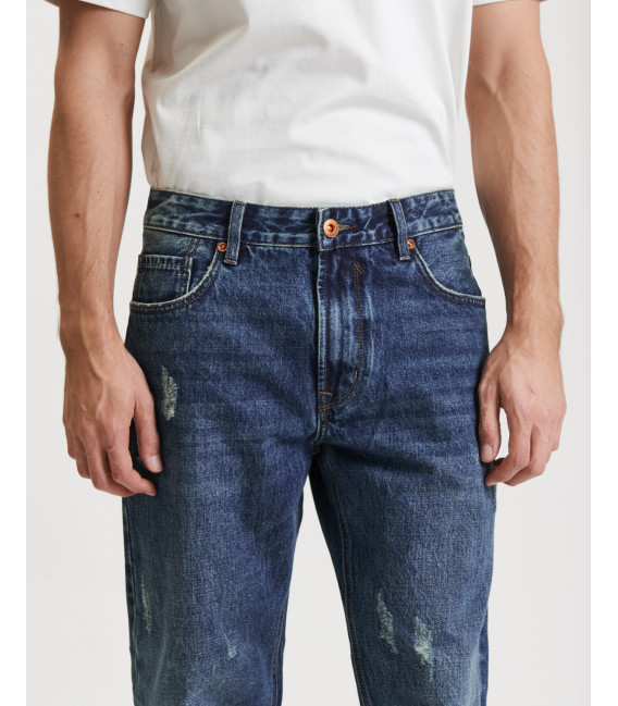 Jeans ALEX straight fit vintage wash con strappi