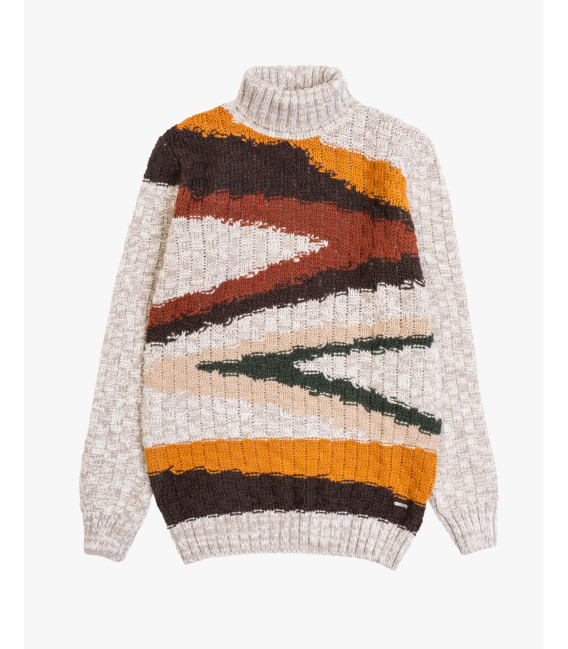 Turtleneck sweater with multicolor abstract motif in wool blend