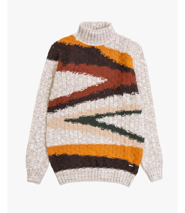 Turtleneck sweater with multicolor abstract motif in wool blend