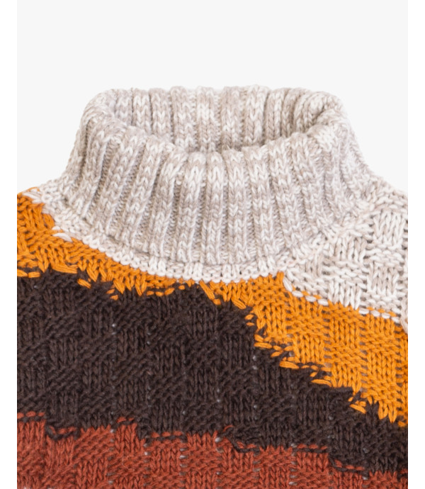 Turtleneck sweater with multicolor abstract motif in wool blend