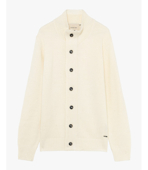 Knitted cardigan with funnel neck