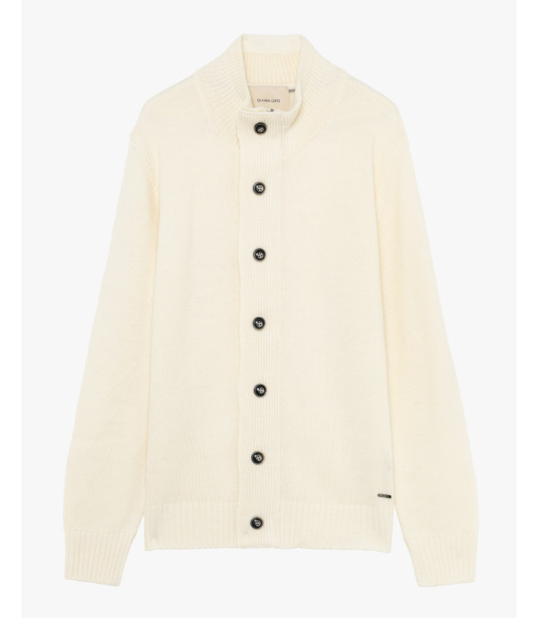Knitted cardigan with funnel neck