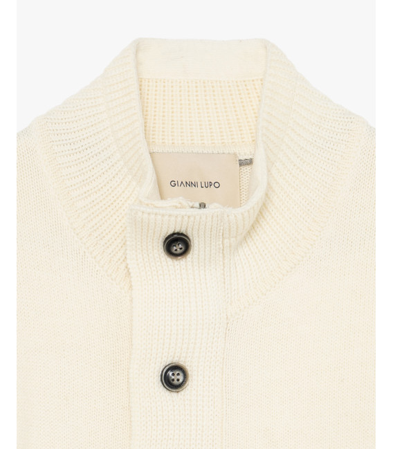 Knitted cardigan with funnel neck