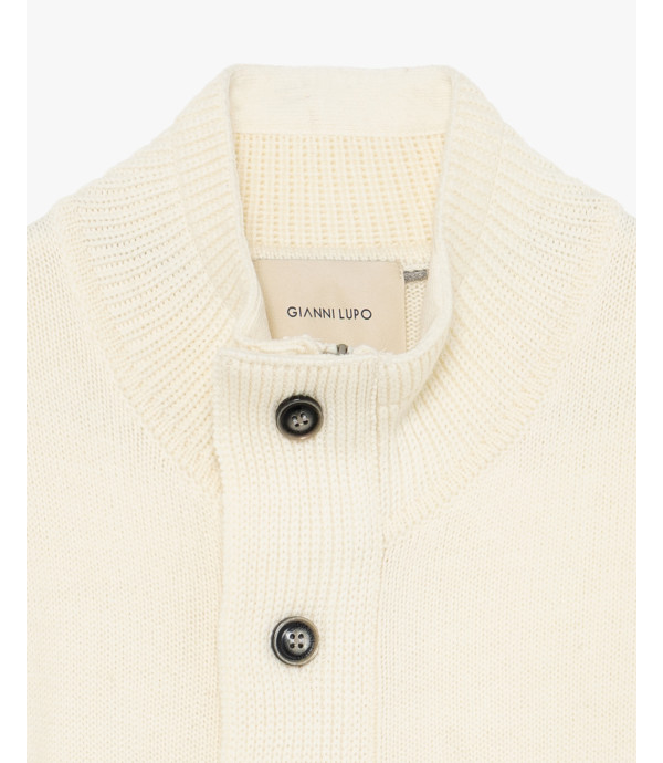 Knitted cardigan with funnel neck