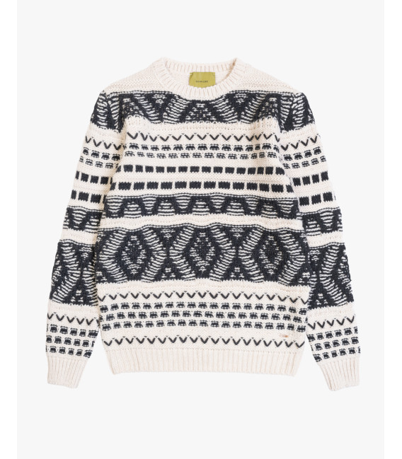 Maglia jacquard girocollo con motivo geometrico in misto lana